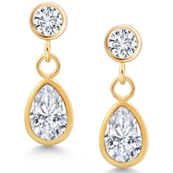 14K Yellow Gold with 0.80 Cttw White Moissanite and White Diamond Post Earrings - Picture 1 of 4